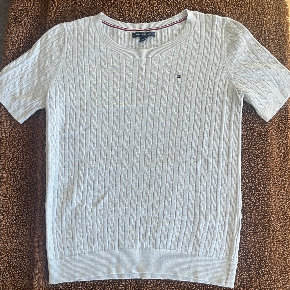 Tommy Hilfiger 100% Cotton Light Gray Cable Knit Top